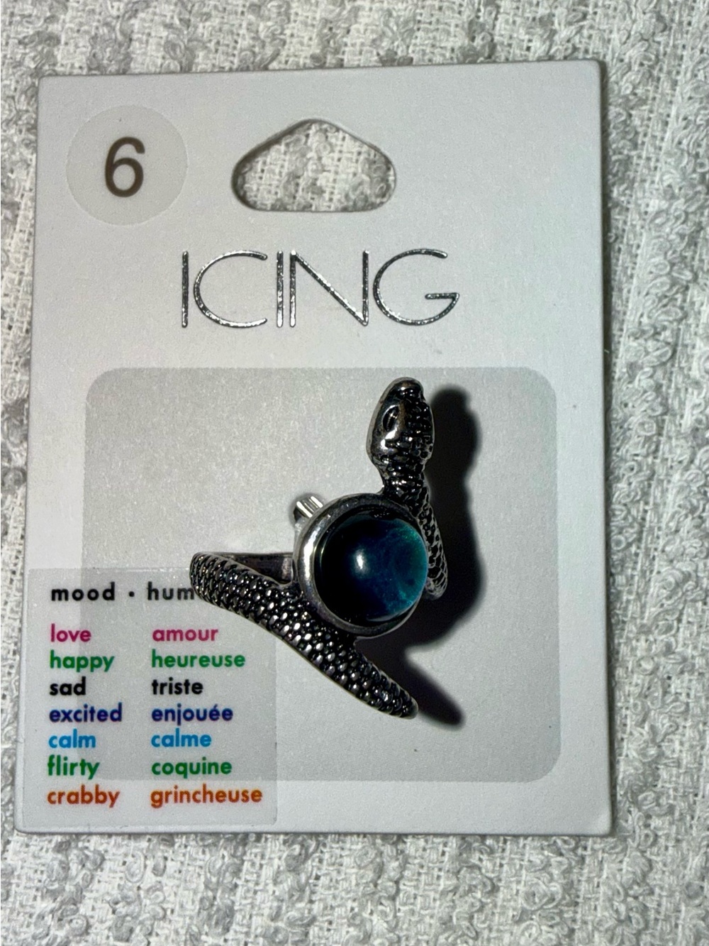 Icing Silver Snake Mood Ring with Blue Mood Stone